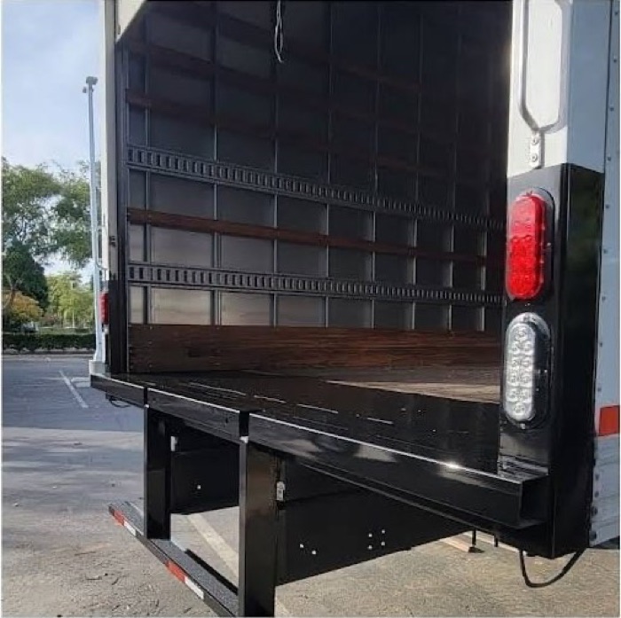 Box truck rear bumper rebuilt in new steel and refinished in black