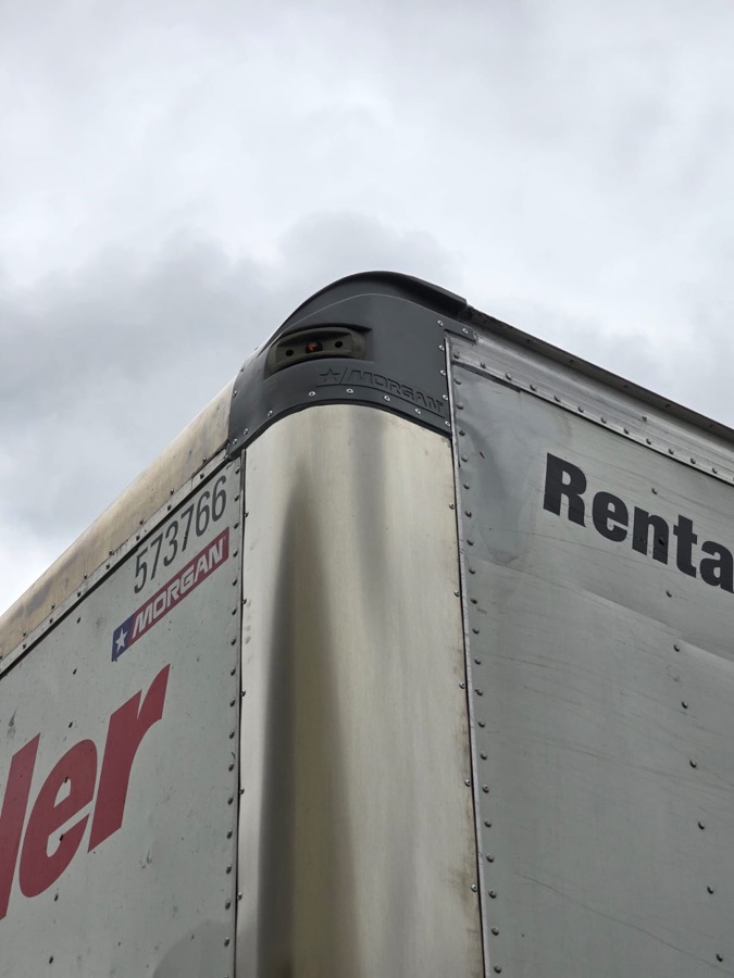Close-up of a rebuilt box truck corner