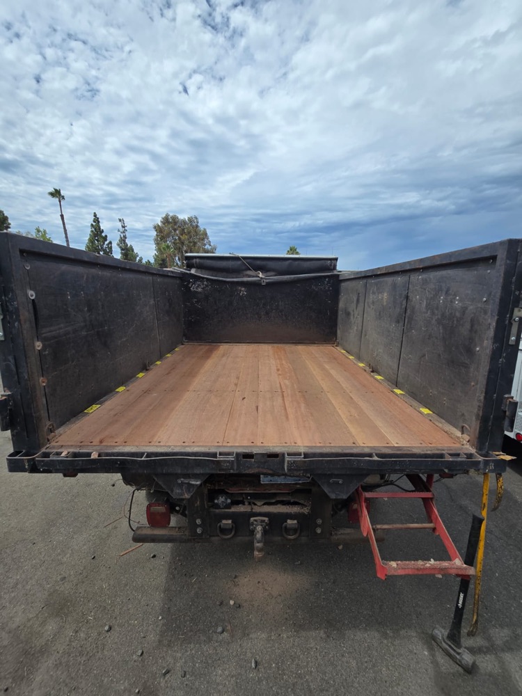 Rear view of the dump body with the new hardwood floor