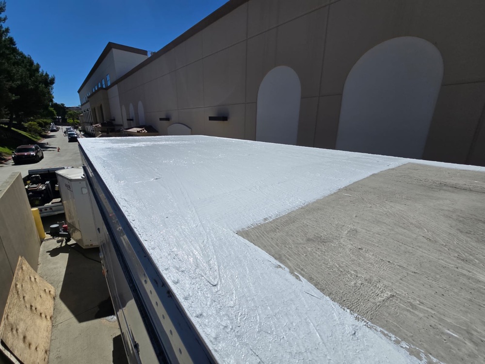 Box truck roof with the white coating applied